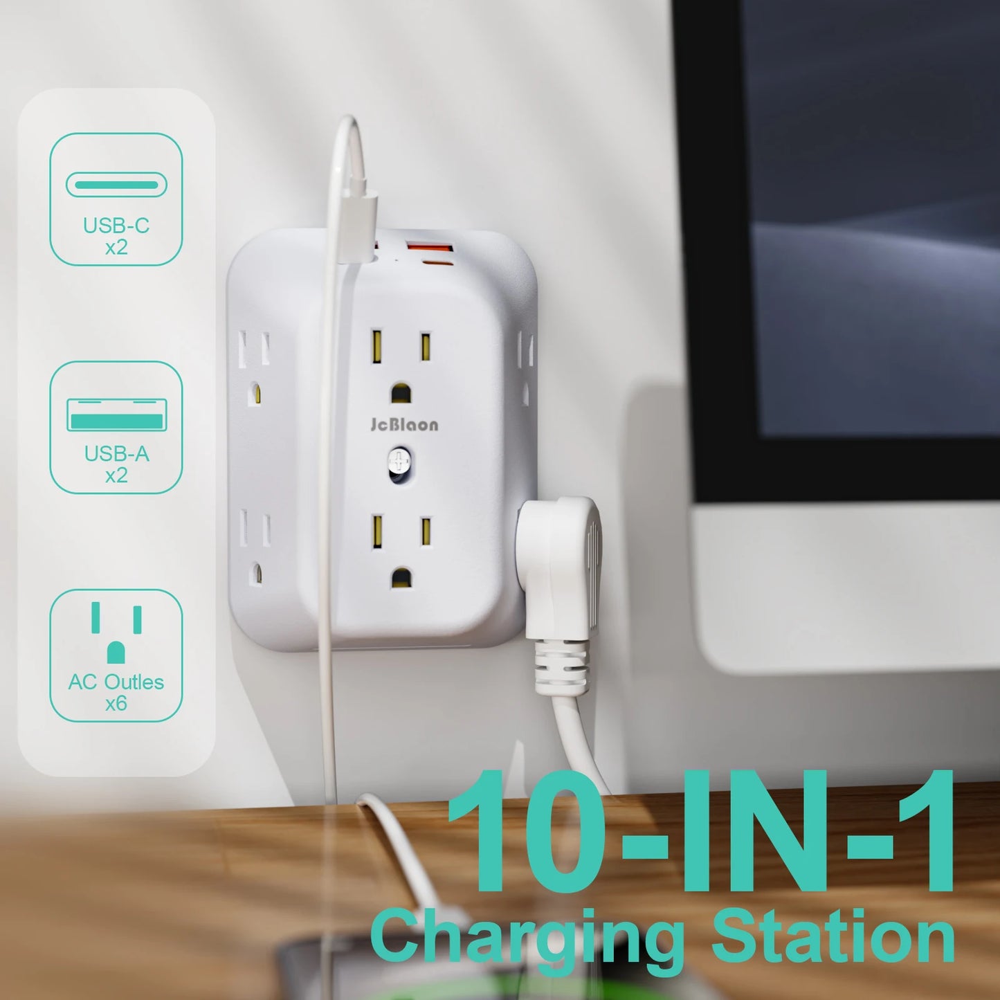 USB Wall Charger Surge Protector 6 Outlet Extender with 4 USB Charging Ports (2 USB C Outlet) , Wall Adapter Spaced for Home