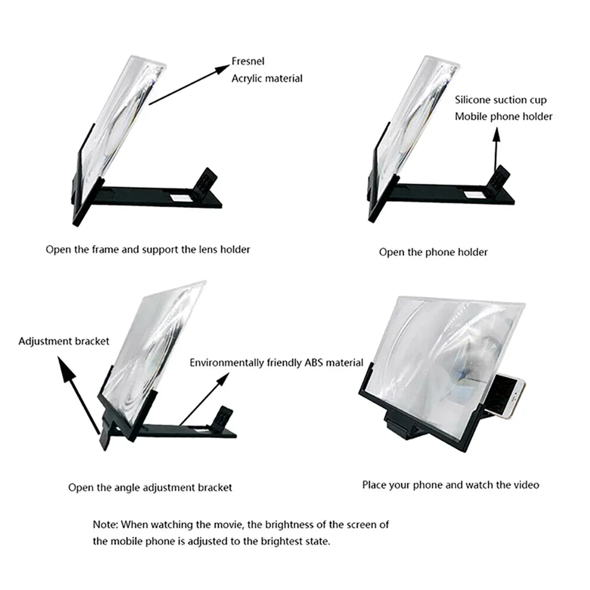 14 Inch Mobile Phone Screen Amplifier 3D Magnifying Glass Stand Magnifier HD Video Amplifier Phone Stand Enlarged Screen Bracket