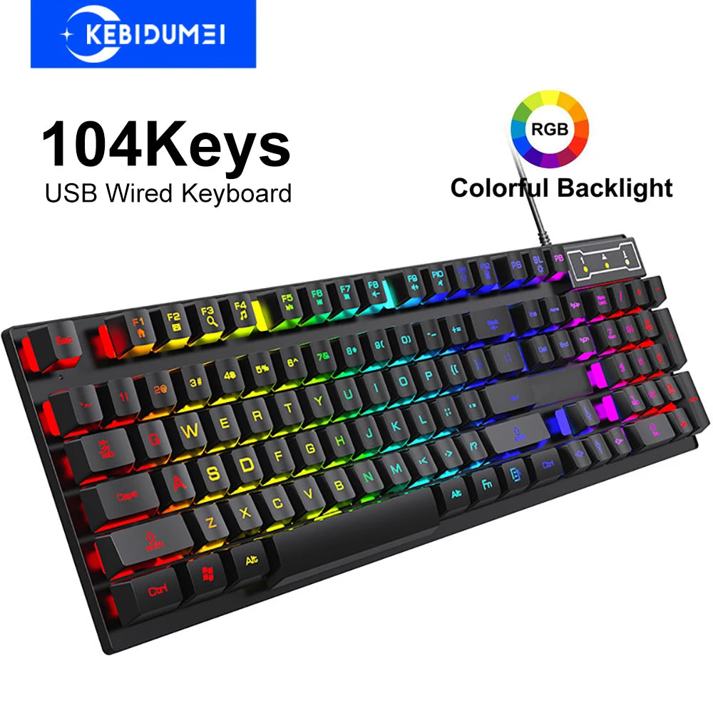 USB Wired Keyboard 104 Keys RGB Colorful Gaming Keyboard Mechanical Feel keyboard Standard Keyboard for Windows Laptop Computer