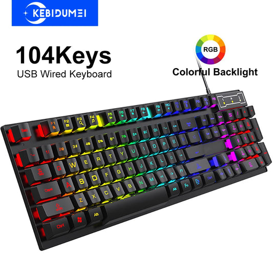 USB Wired Keyboard 104 Keys RGB Colorful Gaming Keyboard Mechanical Feel keyboard Standard Keyboard for Windows Laptop Computer