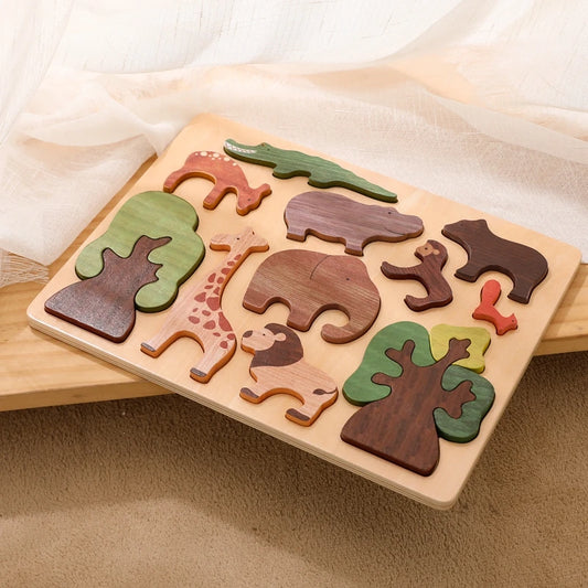Baby Toys 3d Wooden Puzzle Forest Animals Jigsaw Puzzle Board Early Educational Montessori Wooden Toys for Children Gifts