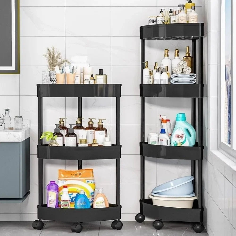 Kitchen Storage Organizer Bathroom Corner Cabinet 3/4/5 Tier Rolling Cart Storage Shelf Rolling Storage Cart Organizers Shelves