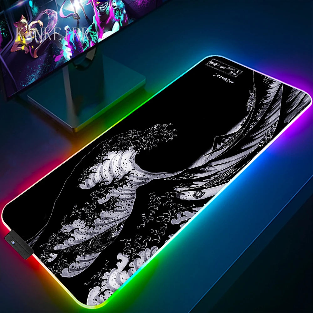 The Great Wave off Kanagawa RGB Gaming Mouse Pad Desk Mat LED Light Mousepad Artistic Computer Carpet With Backlit Mouse Pads