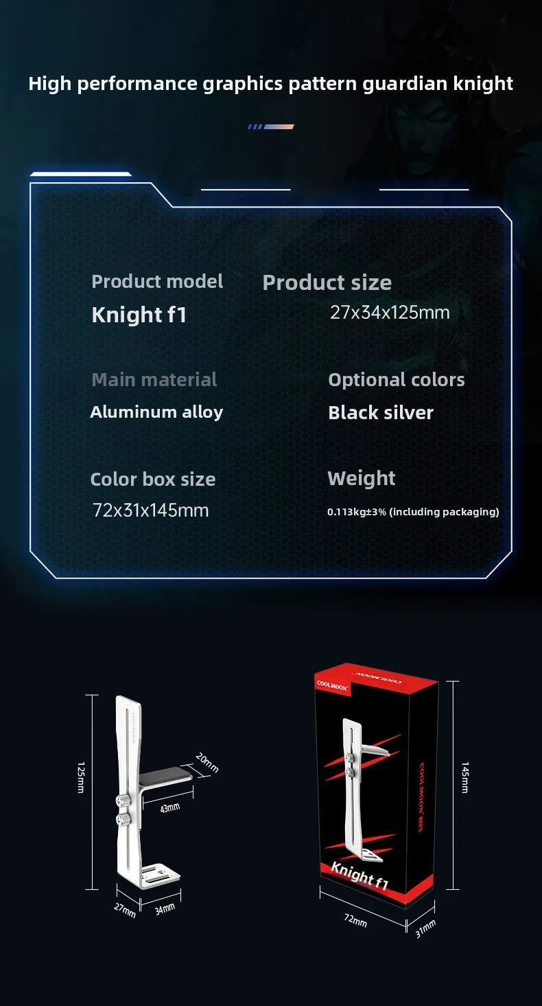 Aluminum GPU Brace Support for Vertical GPU in PC Case Universal Graphics Card Sag Bracket for Desktop Computer Gaming Build