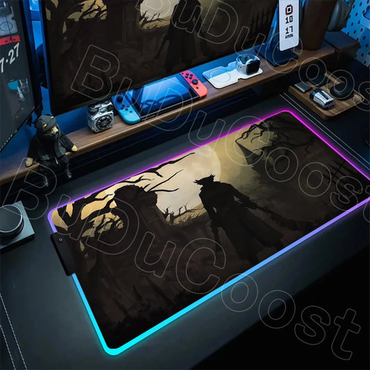 B-Bloodborne Large Gaming RGB Mouse Pad Office Laptop Accessories Non-Slip Rubber Mousepad Anime Cartoon New HD Desk Mats Carpet