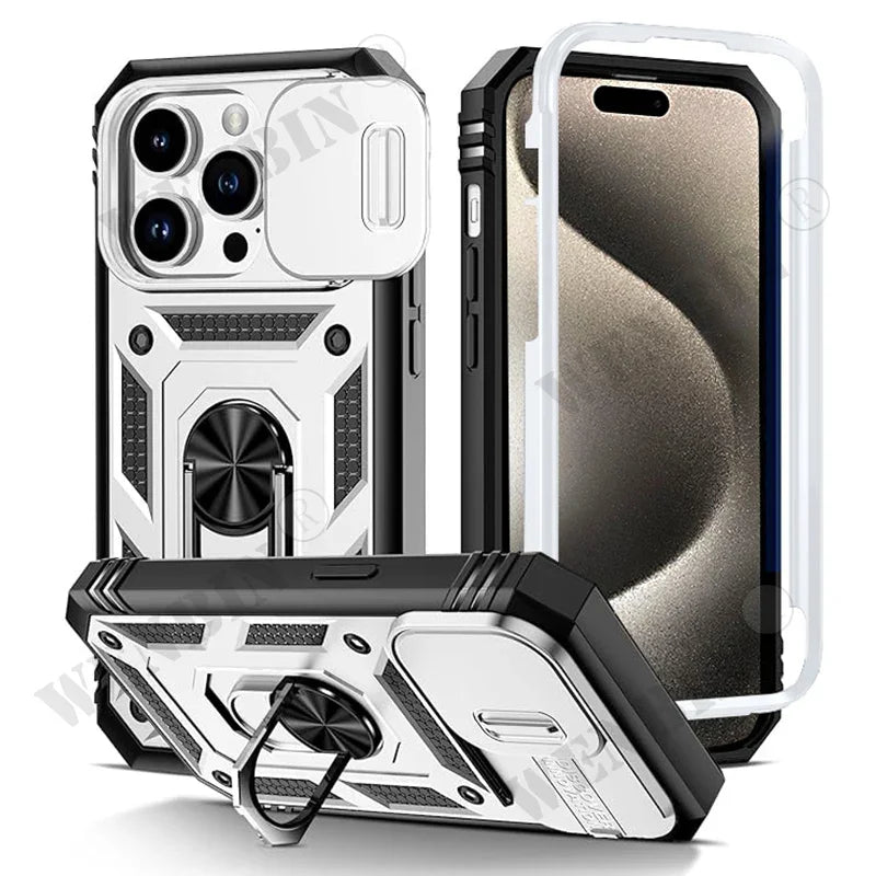 Case For iPhone 17 Pro Max 16 15 14 13 Pro Max 16E Heavy Duty With Camera 360 Degree Kickstand Cover Capa Fundas