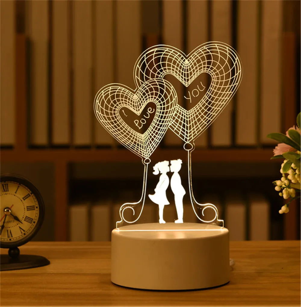 Romantic Love 3D Acrylic Neon Sign USB Led Lamp for Home Children's Night Lights Table Lamp Birthday Valentines Day Bedside Lamp