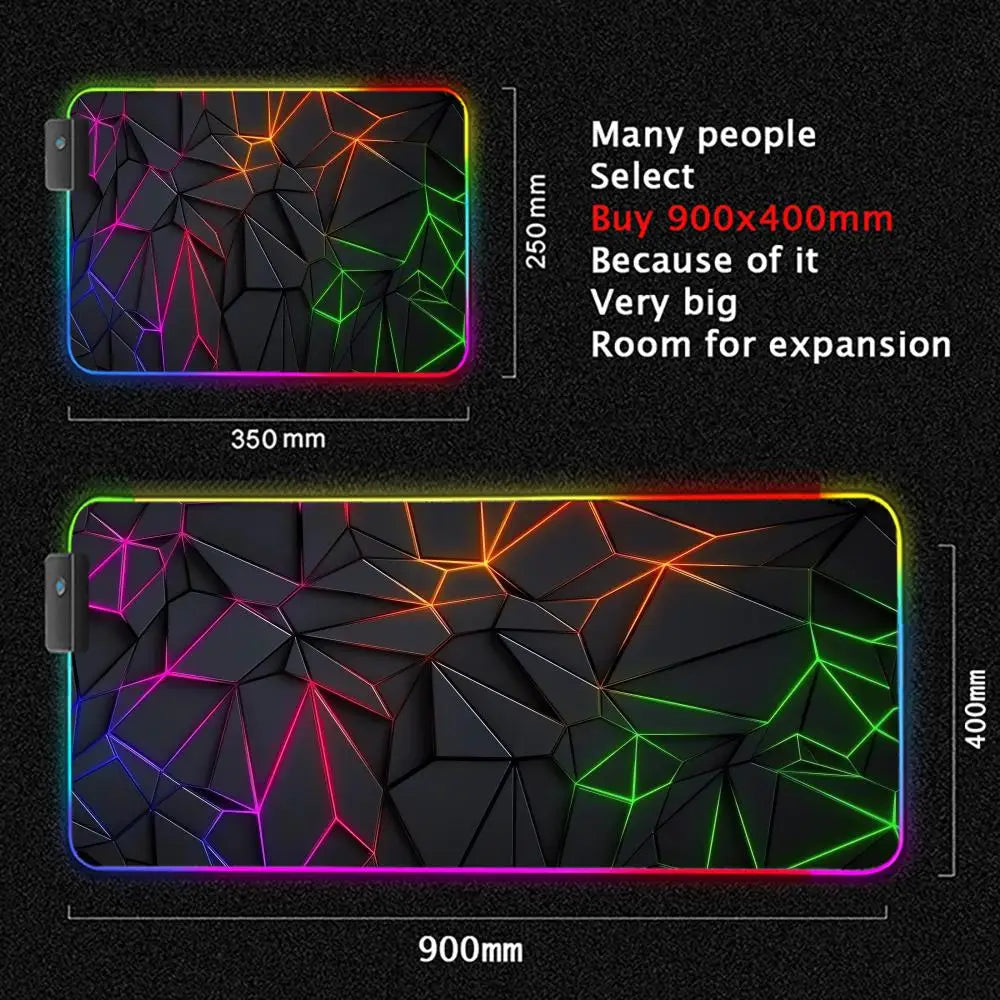 Geometric Art Mouse Pad XXL RGB Gaming MousePad HD Gamer Accessories Large LED Light MousePads PC Computer Carpet With Backlit