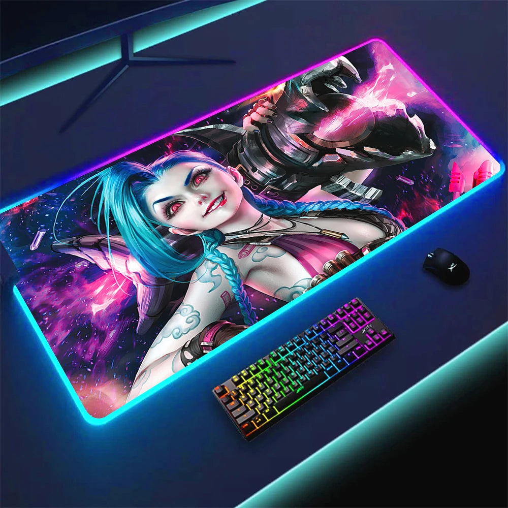 JINX VI RGB Gaming Mouse Pad 900x400mm Anime Arcane Mats League of Legends Gamer Carpet Rug LOL Large Keyboard LED Cool Desk Mat