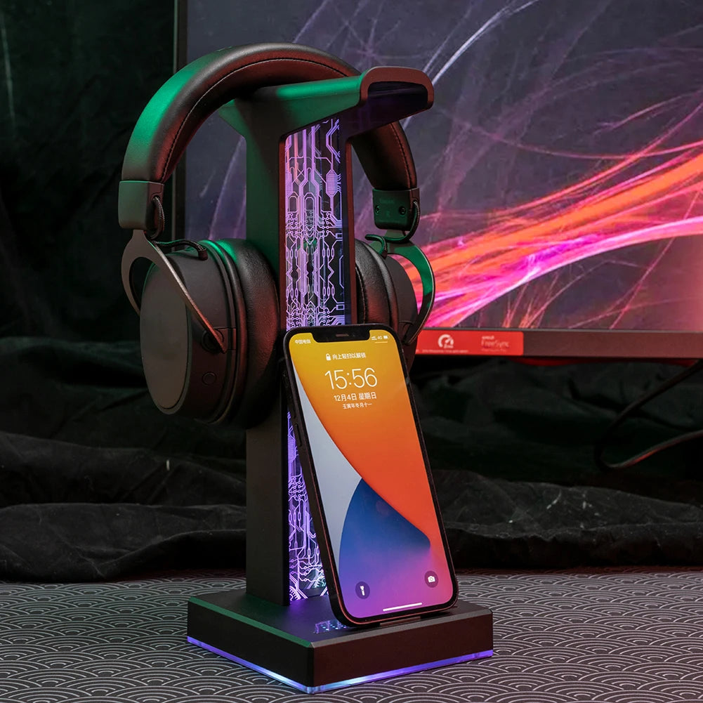 Desktop Gaming Headset Hanger Bracket RGB Headphone Holder Stand with 2 USB Charger Ports Earphone Rack For PUBG Computer Gamer