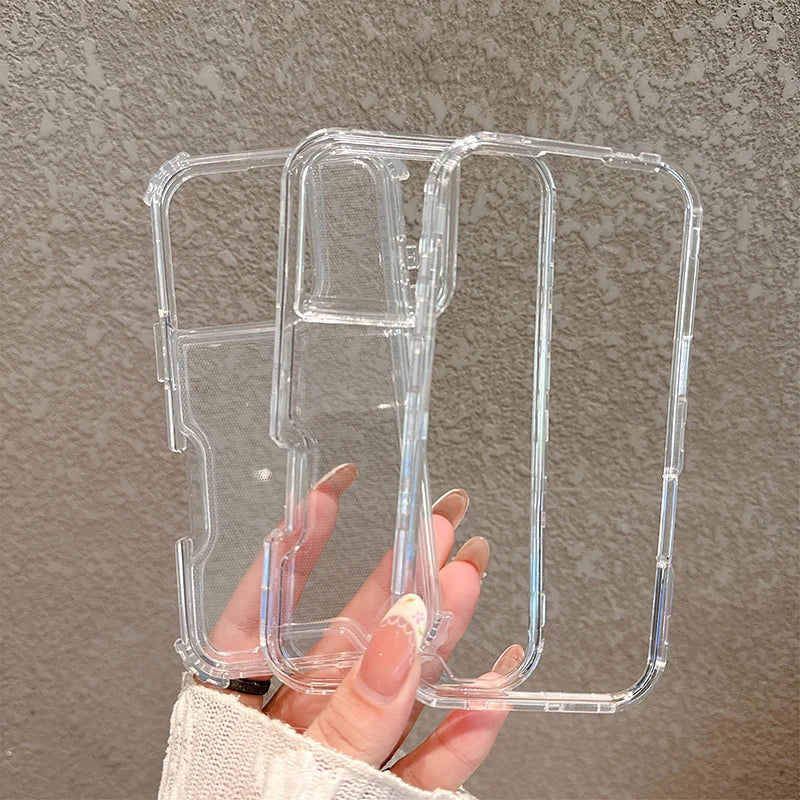 3 in 1 Transparent Heavy Duty Armor phone case for iPhone 17 16 15 14 13 12 11 Pro Max Air Plus full shockproof hard back cover