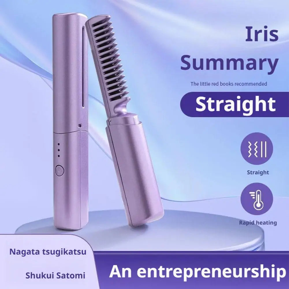 Cordless Hair Straightening Brush Negative Ion Fast Heating USB Charging Straight Curler Dual Use Home Travel Women Brush