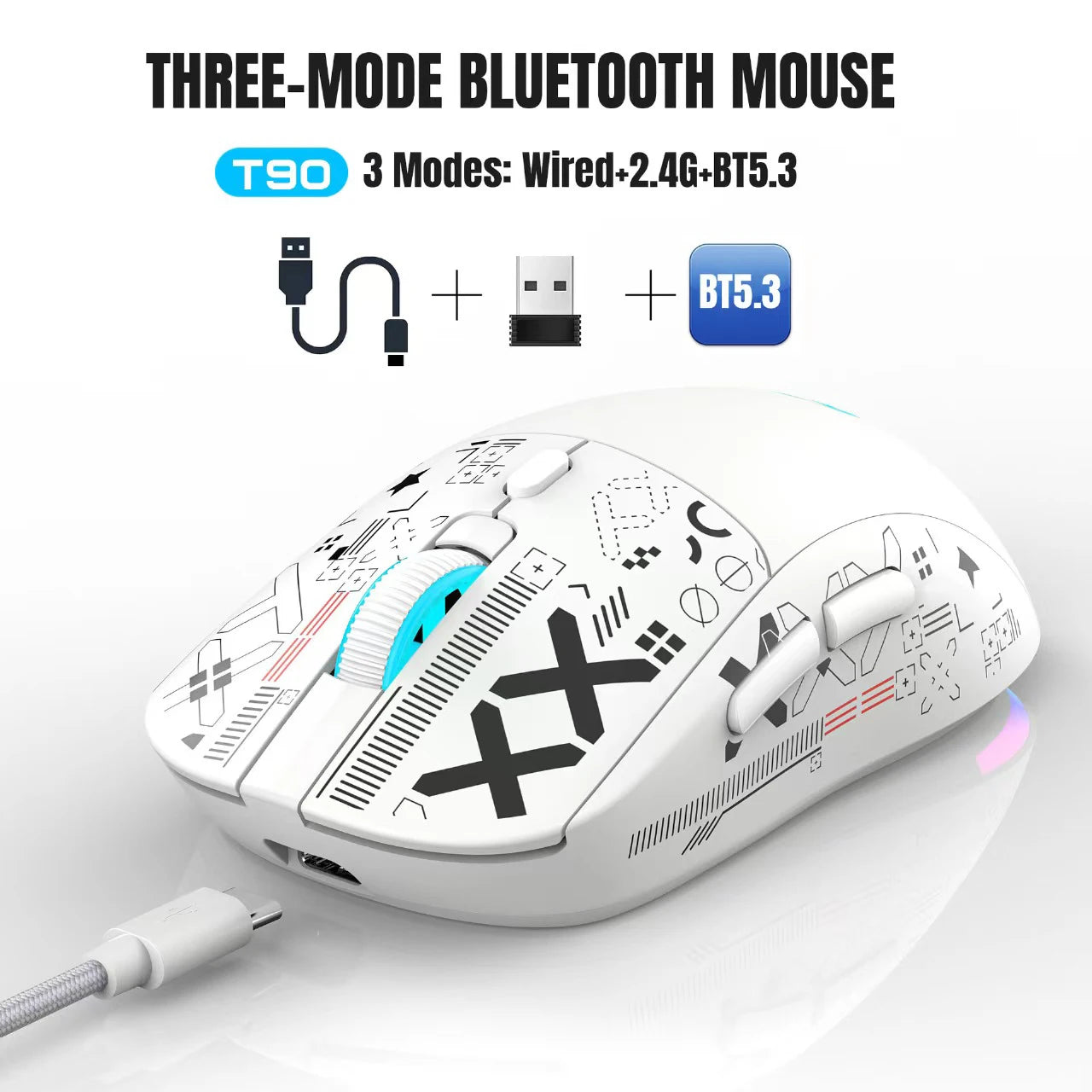 HXSJ-60% RGB Backlit Gaming Keyboard and Mouse Set 61-Key wired Keyboard 3-mode optical gaming wireless mouse for laptop PC