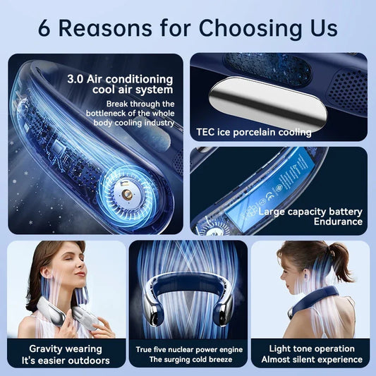 Portable Neck Fans for Outdoors Sports Rechargeable USB Mini Air Conditioner Fan Bladeless Neck-hanging Cooling Fan Air Cooler