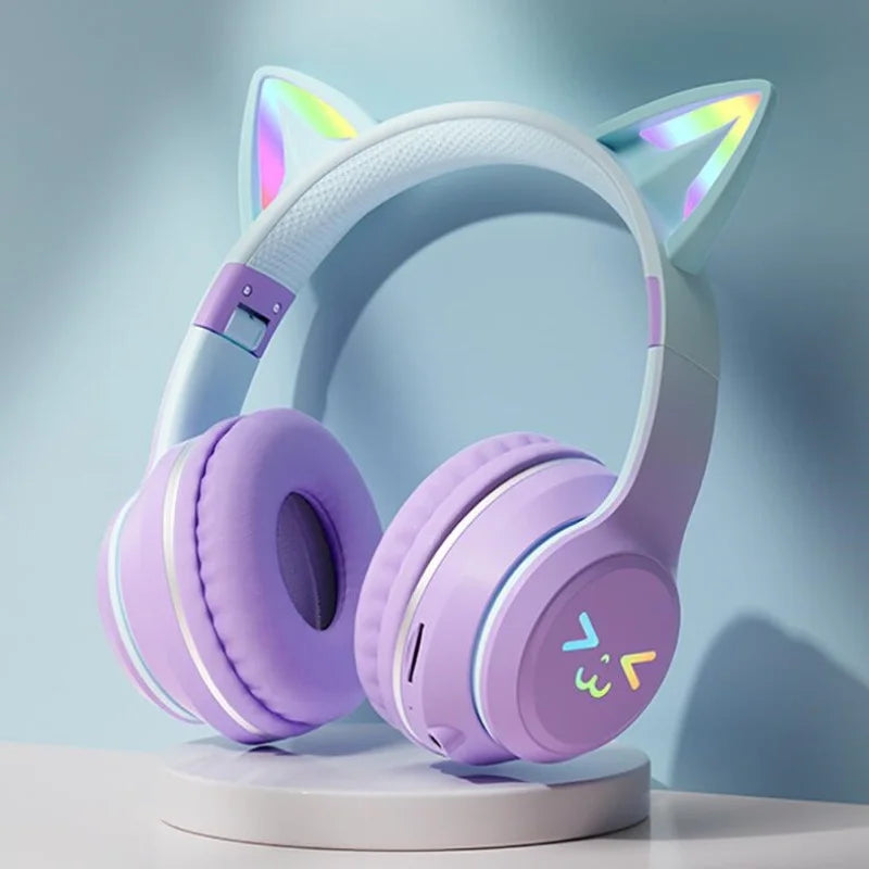 Original Cat Ear Bluetooth Headsets Wireless Earphones RGB Glow With Cable Smartphone Sport Headset Gaming Headphones for Pc