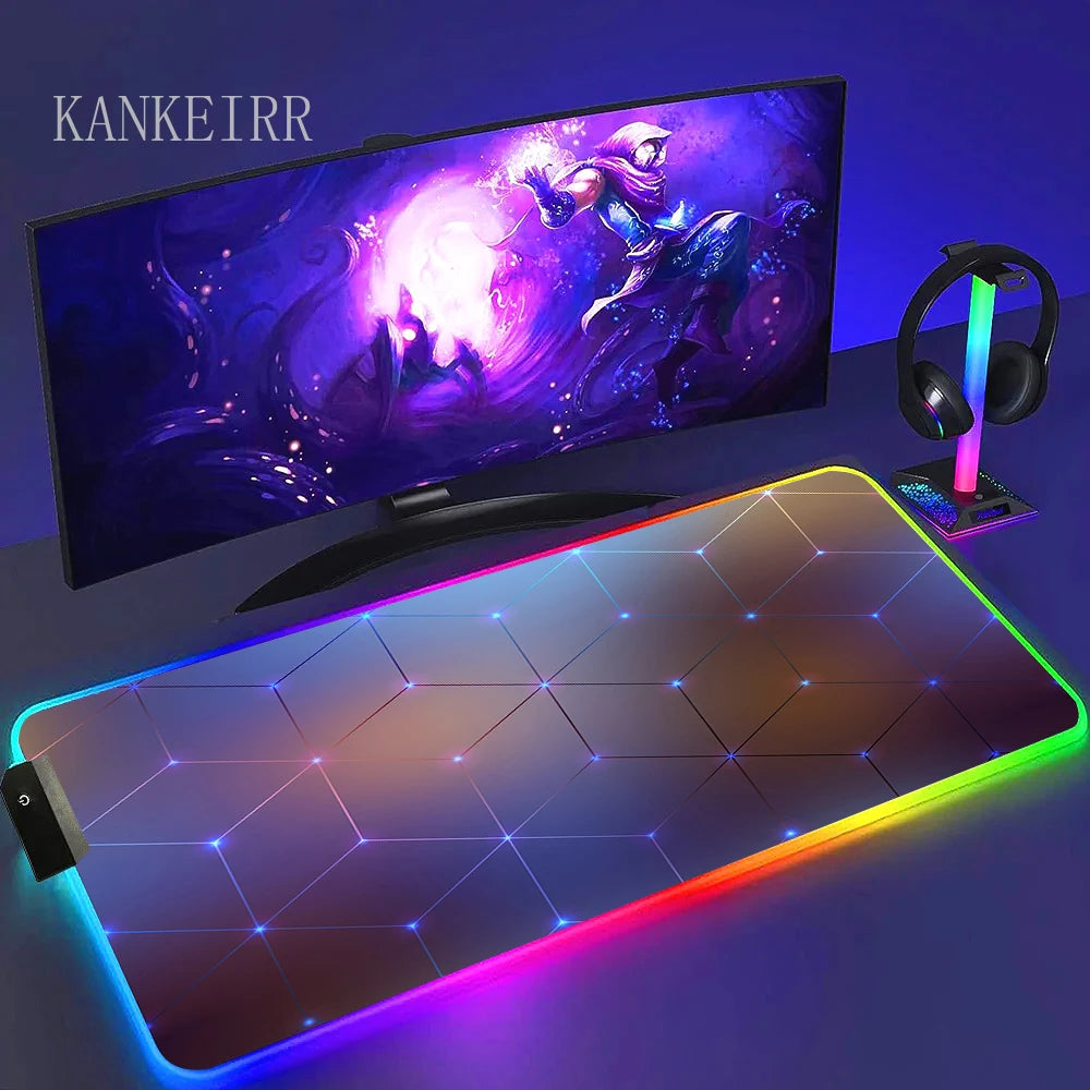Geometry Large RGB Gamer Mousepad With Backlight Mouse Mat Gaming Mousepads LED Keyboard Mats Luminous Desk Pads Mouse Pad PC
