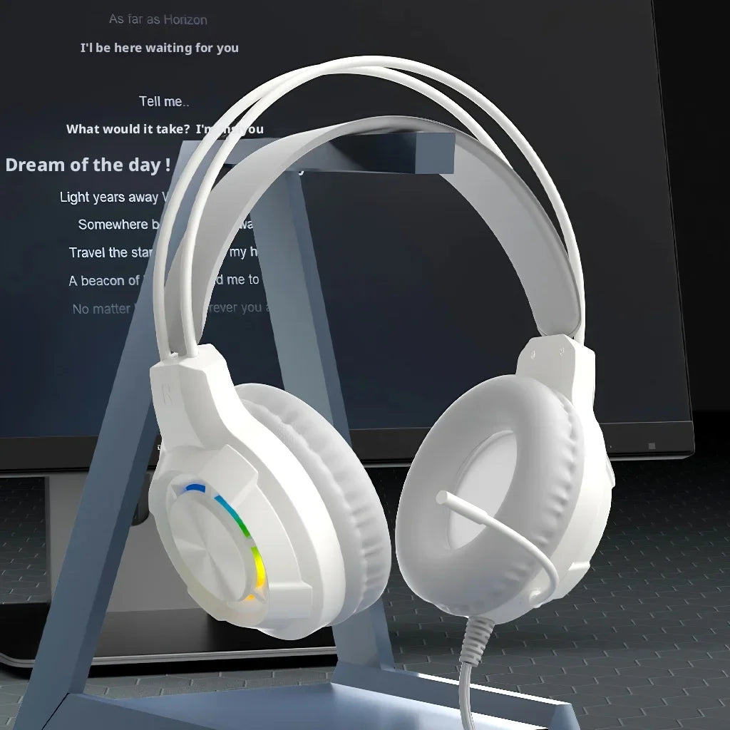 New Wired Gaming Headset with Mic for PUBG RGB Light Deep Bass Noise Reduction Compatible with Laptops Desktops 2 Color Options