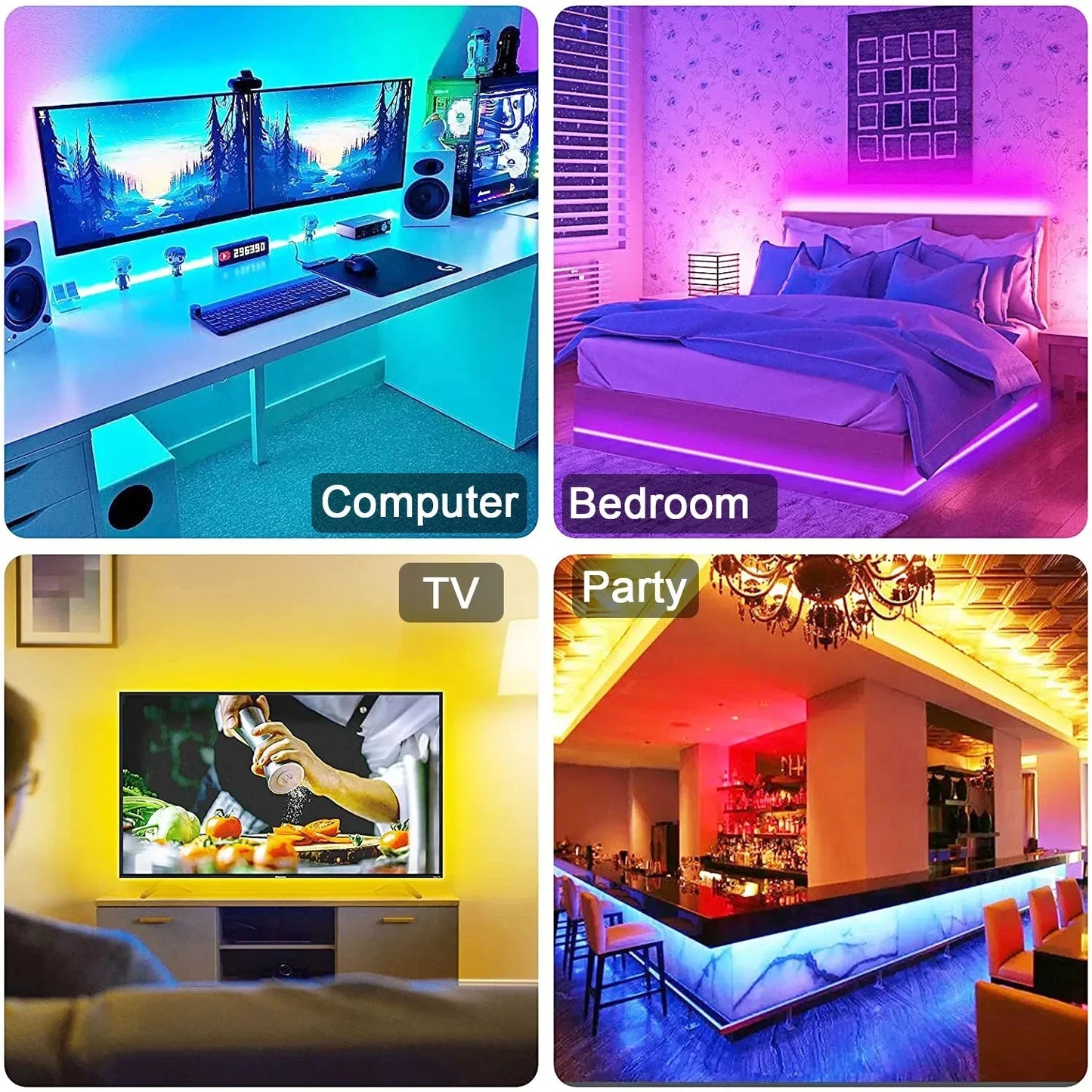 Gaming RGB LED Light Strip USB 5V 5050 Music Sync Flexible Tape Christmas Lights Remote & APP Control for Desk Room Decorations