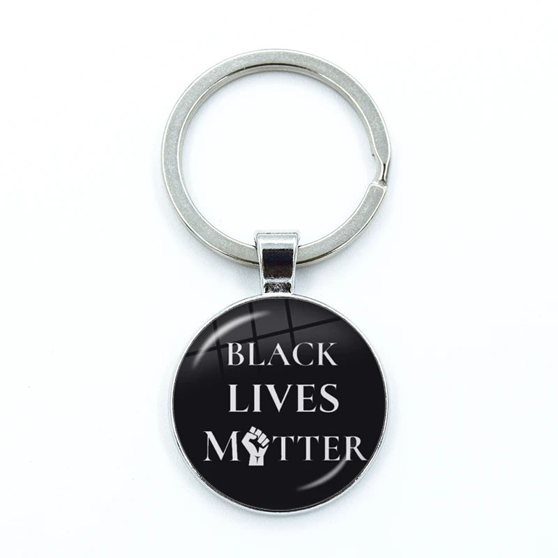 I CAN'T BREATHE George Floyd Keychain American Protest Black Lives Matter Glass KeyRing Bag Car Key Chain Holder Charms Jewelry