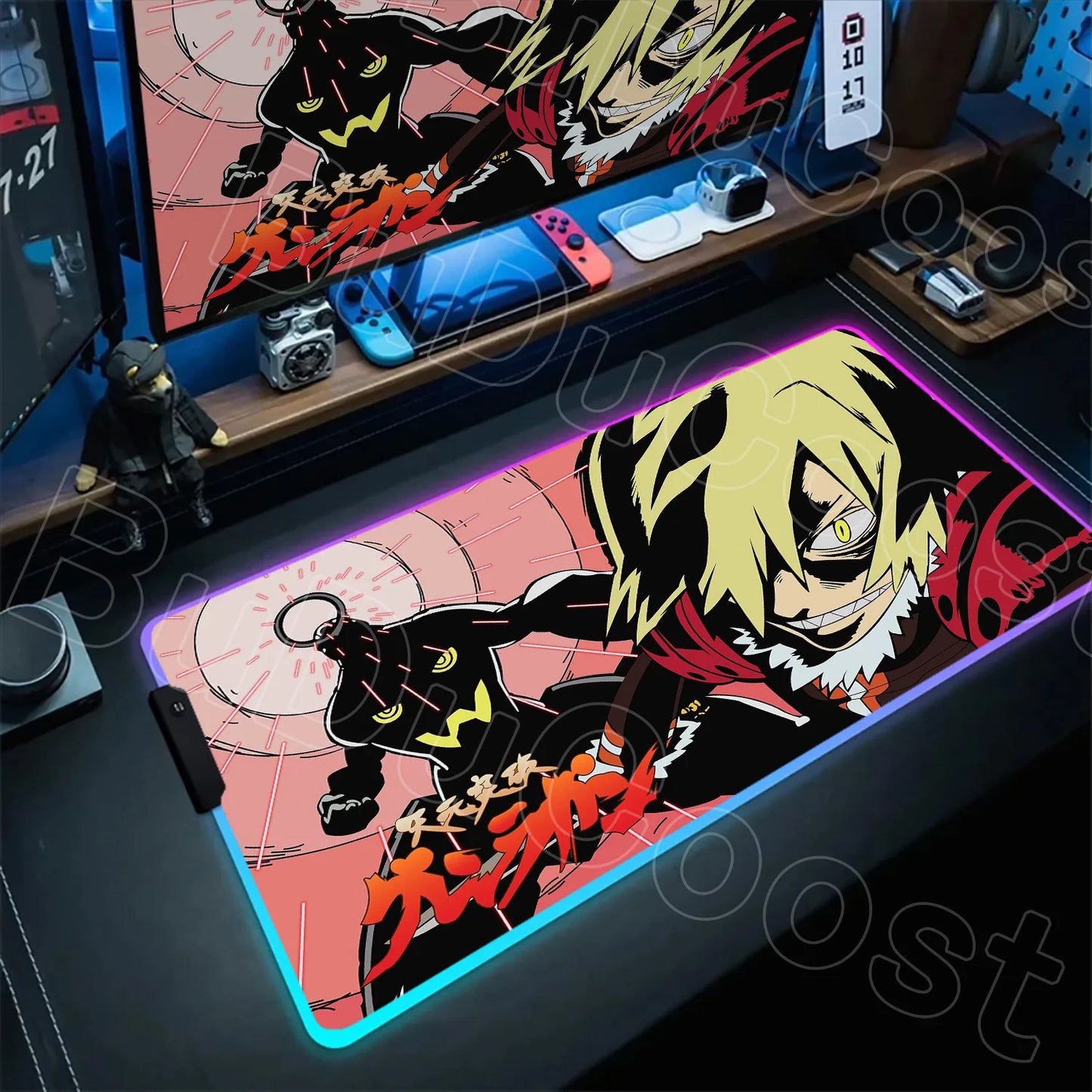 RGB Mouse Pad Tengen Toppa Gurren Lagann XXL Gaming Mousepad LED Luminous Gamer Mouse Mats Natural Rubber Table Pad With Backlit