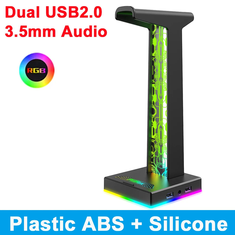 Desktop Gaming Headset Hanger Bracket RGB Headphone Holder Stand with 2 USB Charger Ports Earphone Rack For PUBG Computer Gamer