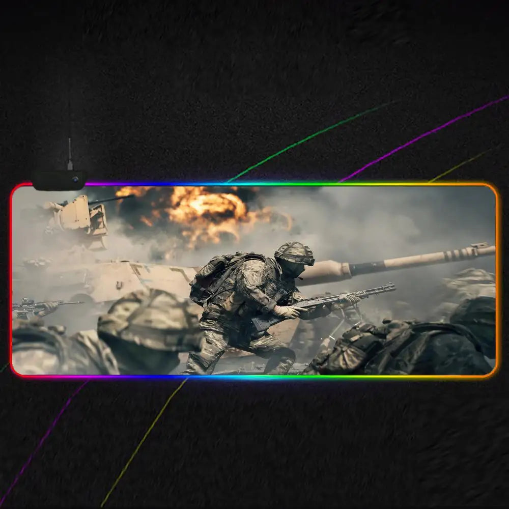 Cool Battlefield 6 Mouse Pad RGB Gaming Mouse Pad XXL, Extended Surface, Non-Slip, Smooth, LED Lights, Perfect Desk Mat