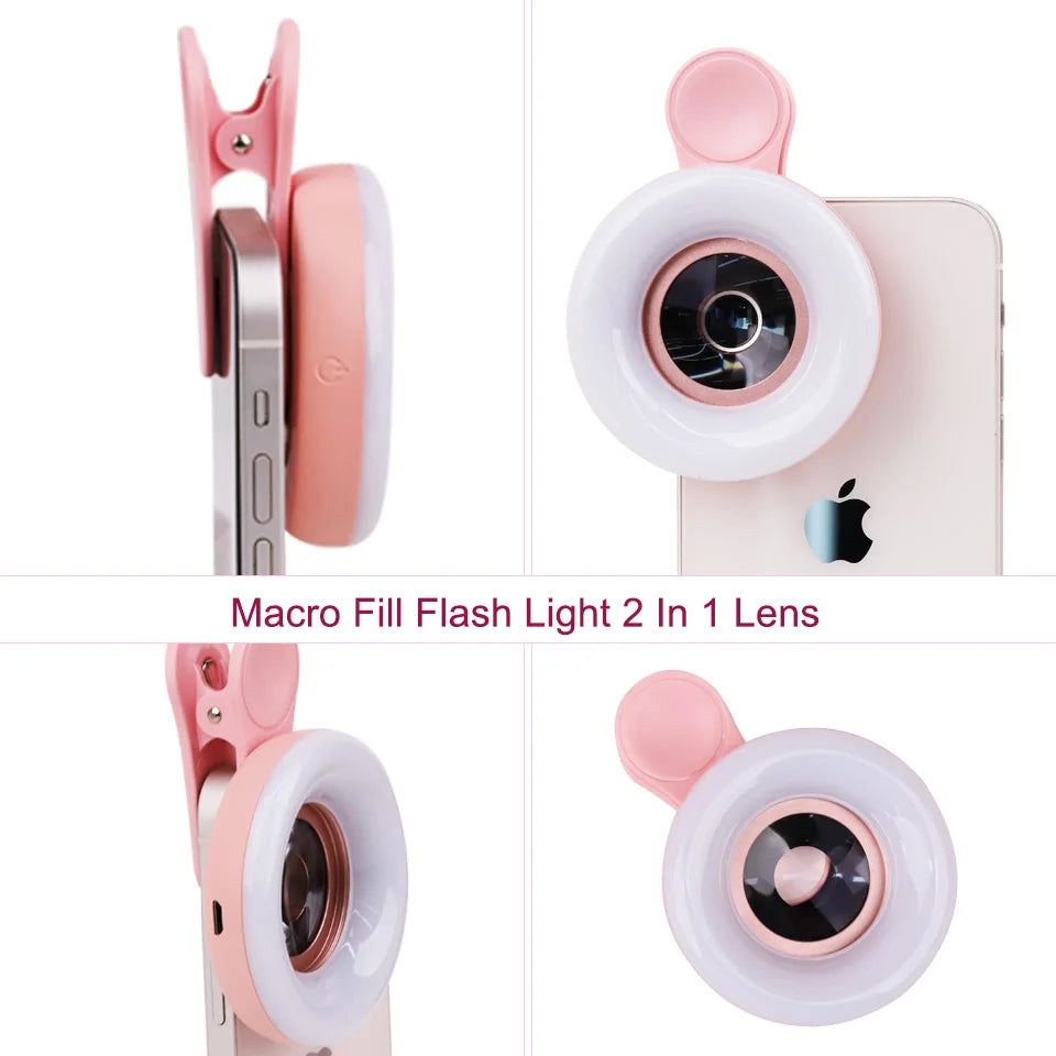 Mobile Lens LED Phone Clip Magnifier, 15X Zoom with Light for Photos,Hands-Free Magnifying Glass Macro Lens 2 in 1 HD Camera Len