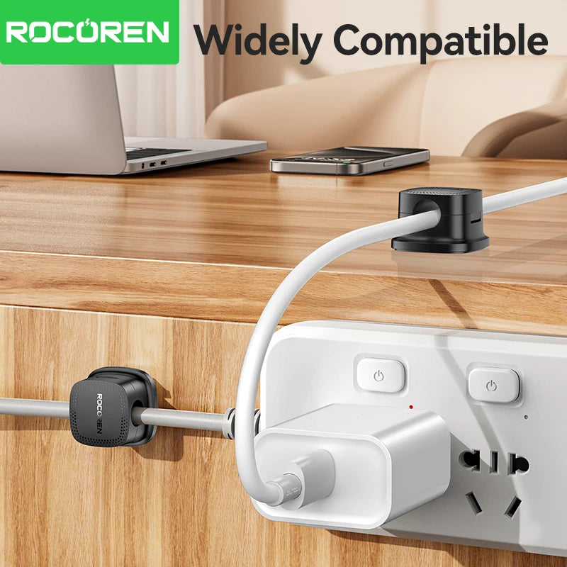 Rocoren Magnetic Cable Organizer Smooth Adjustable Cable Holder Under Desk 6PCS Stable Cable Management Wire Keeper Cable Clips