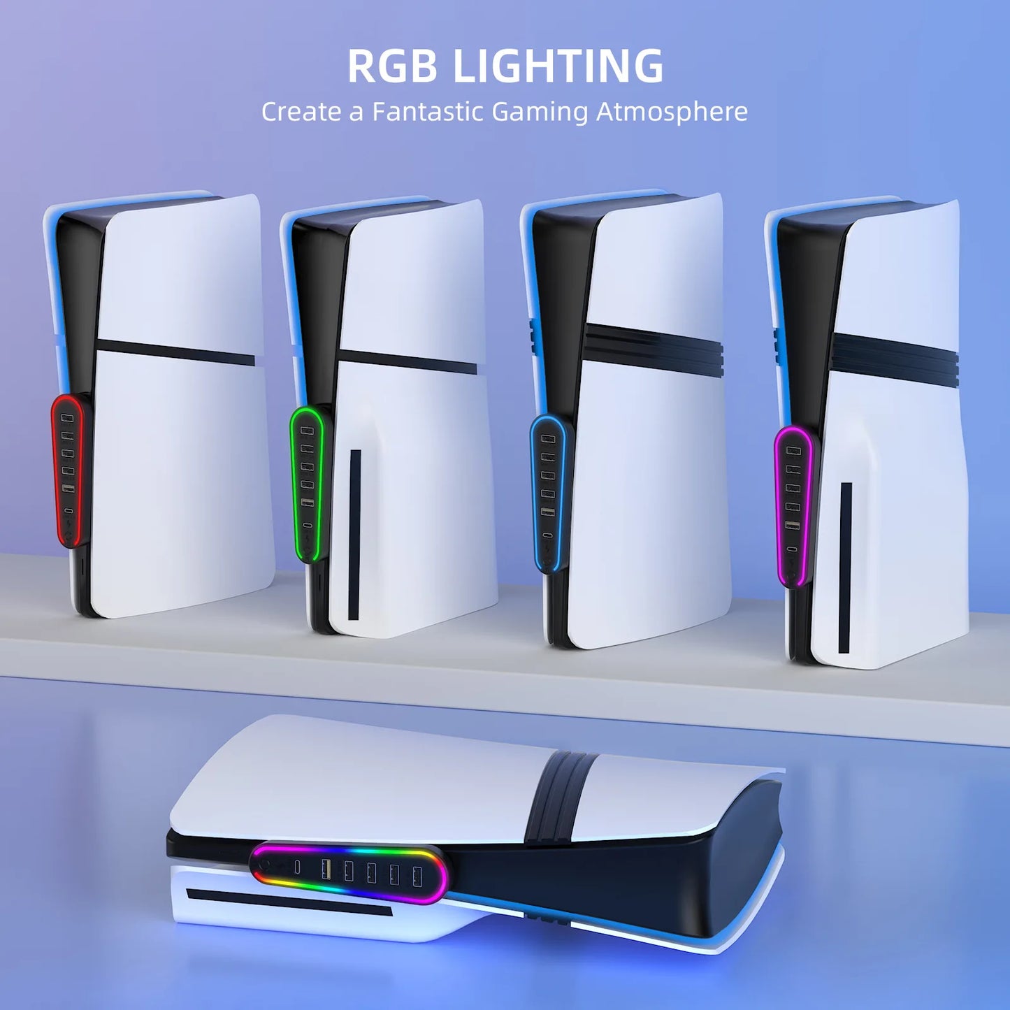 6 Ports USB Hub Splitter Expander Hub Charger Controller Splitter Expansion Adapter RGB lighting with 5 modes For PS5 Slim/Pro