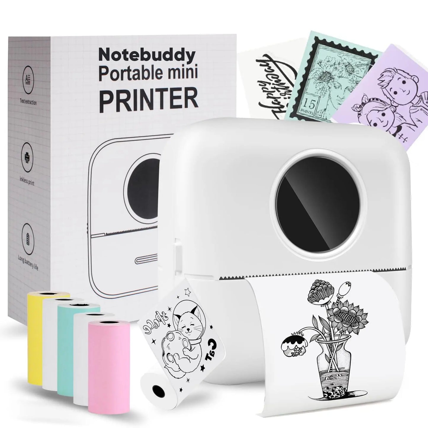 [Mini Portable Printer] Mini Portable Thermal Printer | 13 Rolls | Print Pictures, Photos, Labels, Text, To-Do Lists | 57*25mm