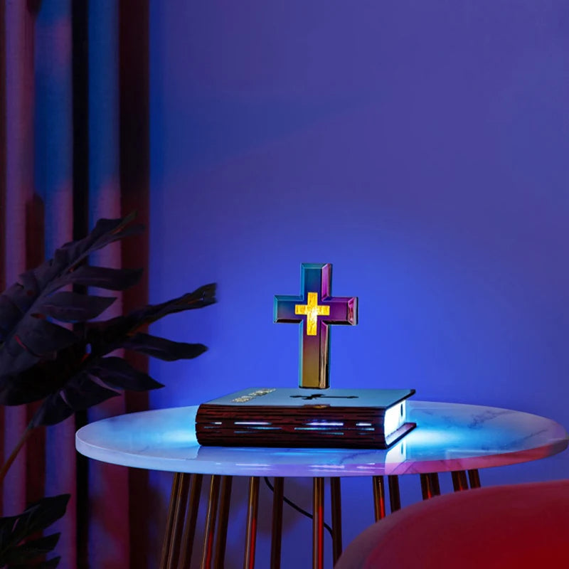 Magnetic Levitating Cross Floating Christian Cross Decorations Maglev Cross the Holy Bible Base