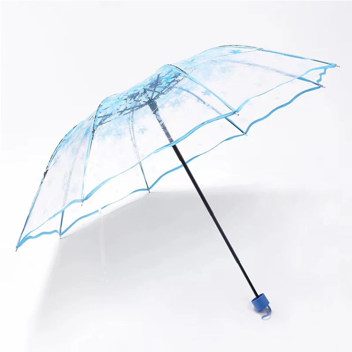 1pc Foldable Sun Manual Umbrella, Cute Clear Romantic Umbrella WithFlower Pattern Foldable Manual Umbrella, Cute Clear Outdoor U