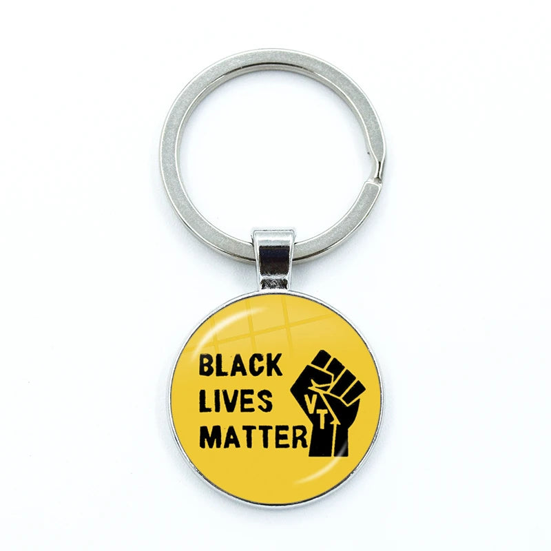 I CAN'T BREATHE George Floyd Keychain American Protest Black Lives Matter Glass KeyRing Bag Car Key Chain Holder Charms Jewelry