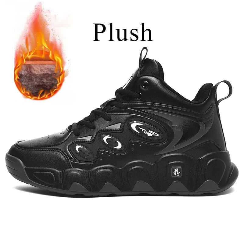 Plus Big Size 50 51 52 53 54 Mens Basketball Shoes Leather Sneakers Ankle Sports Shoes Anti-skid Winter Plush Super Warm New