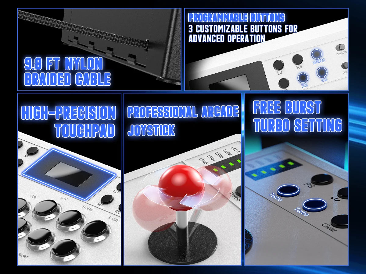 Professional Arcade Joystick for Gaming USB Wired Adapter Compatible with PS4/PS5/PC Gaming Controller High-Precision Touchpad