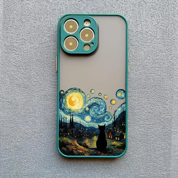 Artistic Black Cat Starry Night Phone Case For iPhone 17 15 14 13 12 11 Pro Max 12 16 Mini XS X XR 14 15 Plus Shockproof Shells