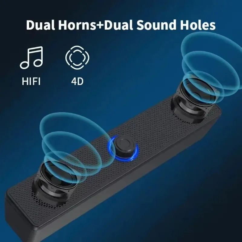 3D Surround Soundbar Speaker System - Subwoofer Stereo Music Box, Multi-functional for Computer and TV, Immersive Speaker