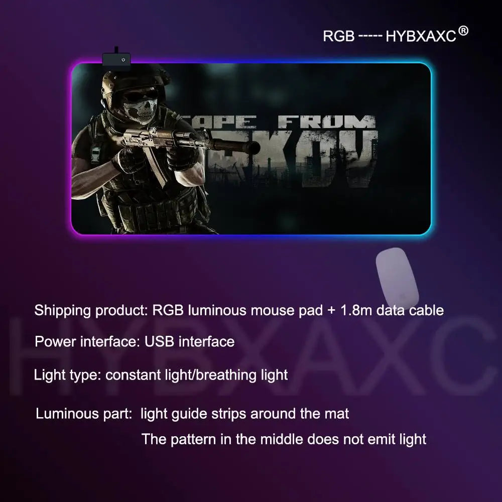 Escape From Tarkov RGB Mouse Pad Computer Gaming Accessories Large Mouse Deskmats MousePads Office Anti-slip Soft Laptop Carpet