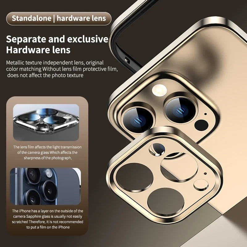 Camera Protection + Hybrid Silicone Frame Aluminum Metal Phone Case For iPhone 16 15 14 13 Pro Max Better Heat Bumper