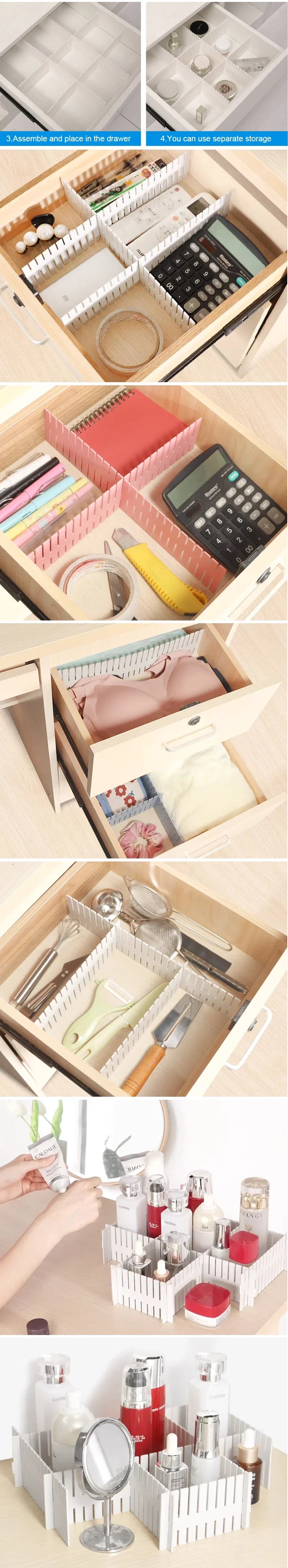 4/8/12 Pieces Drawer Divider Adjustable  Storage Organizer Separator for Tidying Clutter Cutlery  Desk & Kitchen Bedroom Office