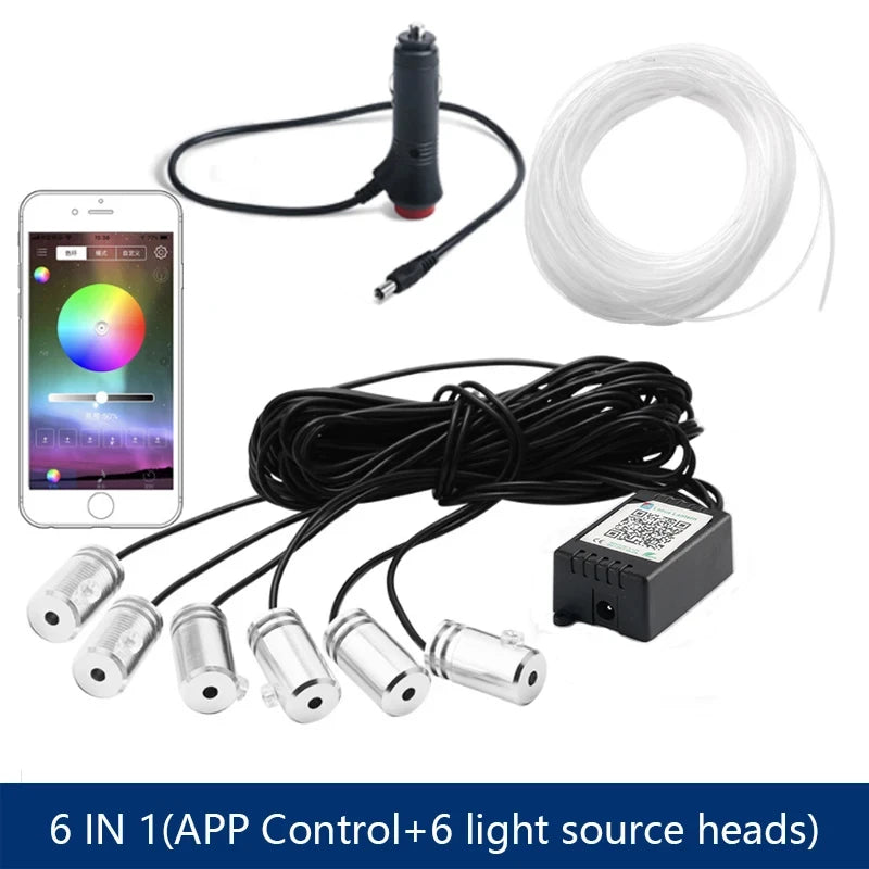 5 In 1 6 In 1  LED Car Atmosphere Light Cigarette USB 8M Interior RGB Flexible App Control Fiber Optic Strips Light with Remote