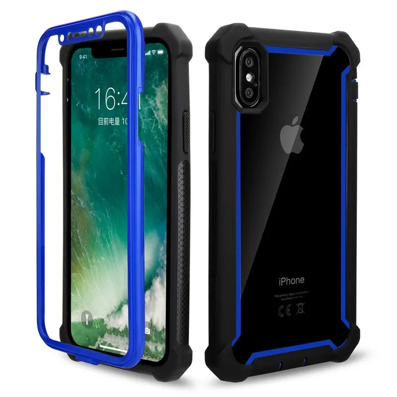 Phone Case For iPhone 12 11 Pro Max X XR XS Max 6 6S 7 8 Plus Shockproof Bumper Transparent Clear TPU Cases PC Back Phone Cover