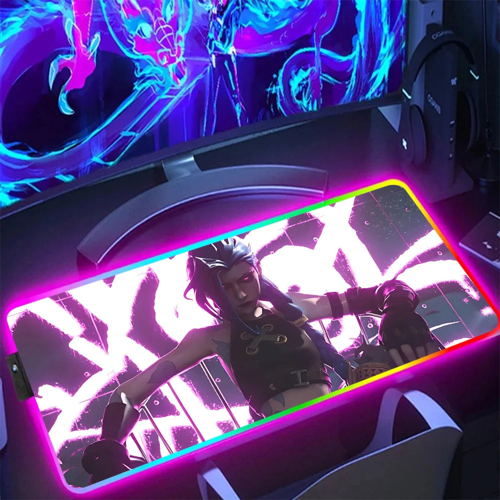 Hot Anime Game Graffiti Jinxs RGB Pc Gamer Keyboard Mouse Pad Mousepad LED Glowing Mouse Mats Rubber Gaming Computer Mausepad