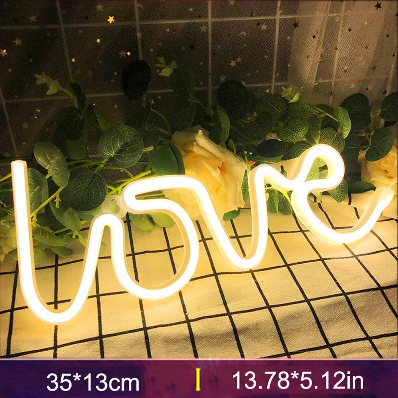 Love Sign Neon Night Light Usb Led Lights 3D Art Romantic Night Lights Lamp For Bedroom Wall Neon Led Strip AA Battry