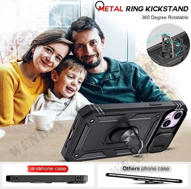 Case For iPhone 17 Pro Max 16 15 14 13 Pro Max 16E Heavy Duty With Camera 360 Degree Kickstand Cover Capa Fundas