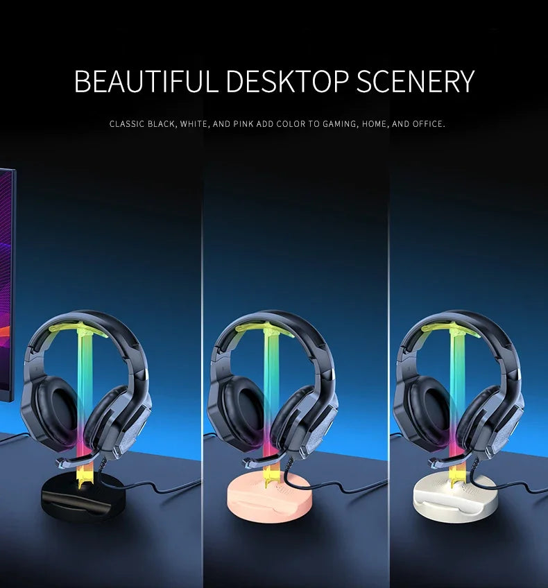RGB Gaming Headset Stand  Desktop Ambient Lighting - Ergonomic Design,  Perfect Gift for PC Gamers