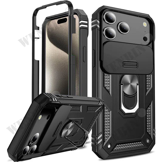 Case For iPhone 17 Pro Max 16 15 14 13 Pro Max 16E Heavy Duty With Camera 360 Degree Kickstand Cover Capa Fundas