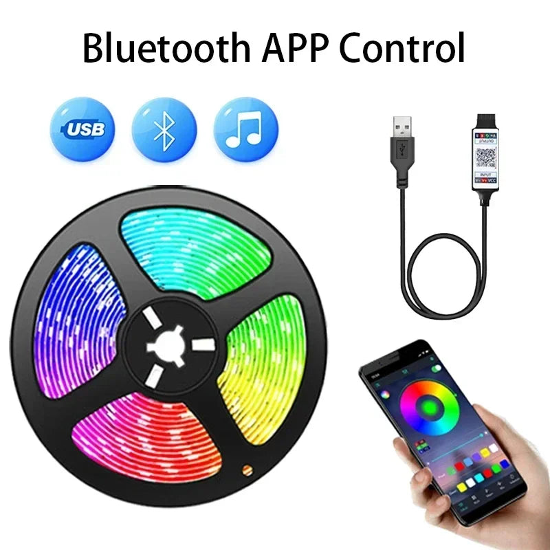Gaming RGB LED Light Strip USB 5V 5050 Music Sync Flexible Tape Christmas Lights Remote & APP Control for Desk Room Decorations