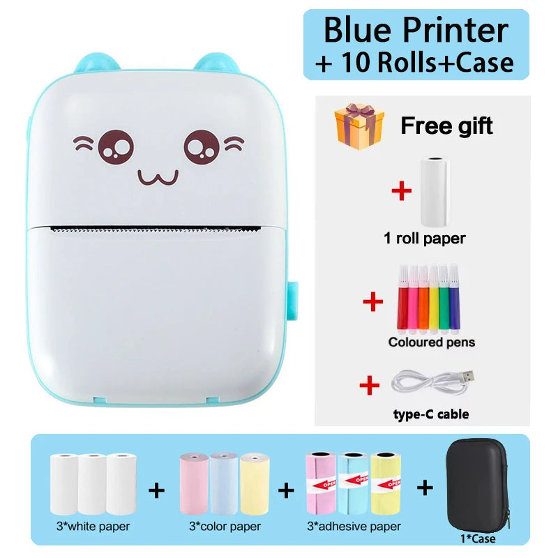 Mini Bluetooth Thermal Printer 200dpi for Labels, Photos, and Memo Printing - Portable with USB Cable