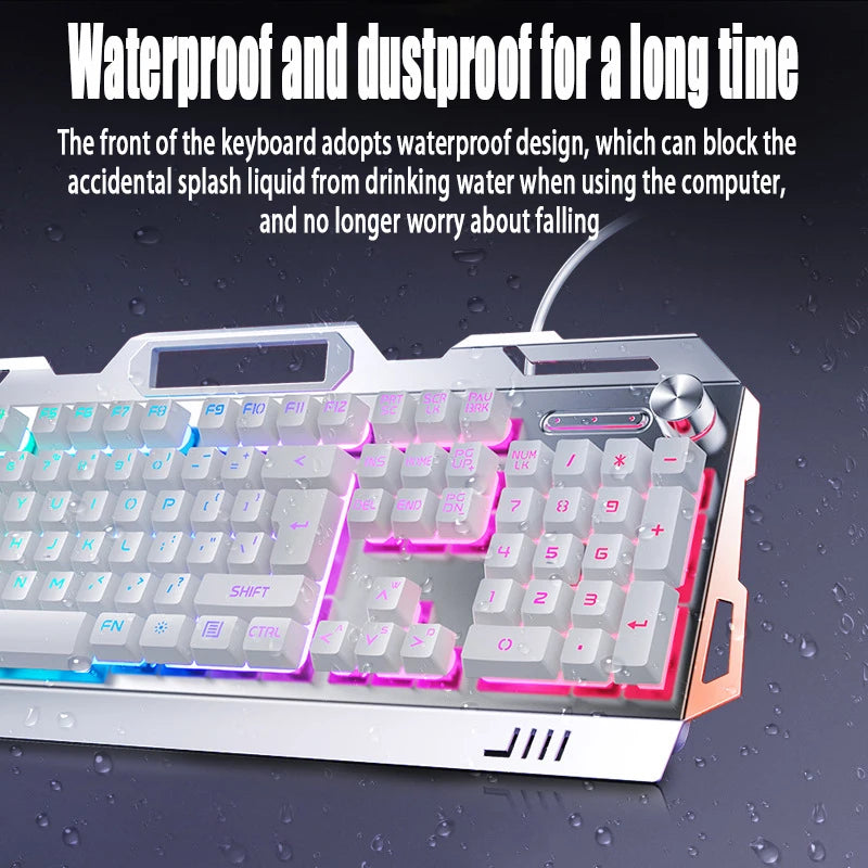 V2g5 Gaming Mechanical Handle Metal Keyboard Mouse Headset Usb Cable 3pieces/set for Esports Player Free Mousepad